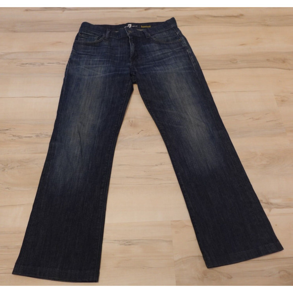 7 For All Mankind Women 31 Jeans Bootcut Blue Dark Wash Whiskered Midrise - Picture 1 of 8
